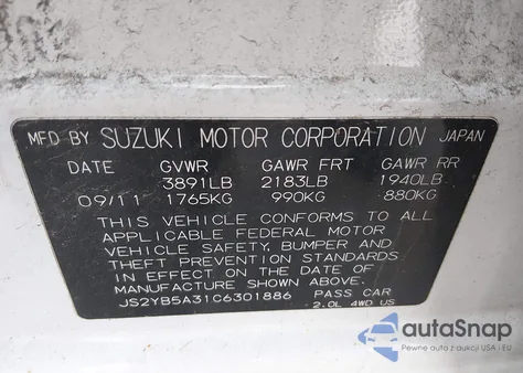 2012 Suzuki Sx4 Premium/Tech Valu Pkg (Nav) z USA, uszkodzony, nr VIN JS2YB5A31C6301886